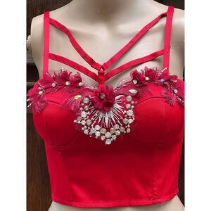 Charlotte Russe Red Corset Top Size S Burning Man Festival Reworked by Brebitz